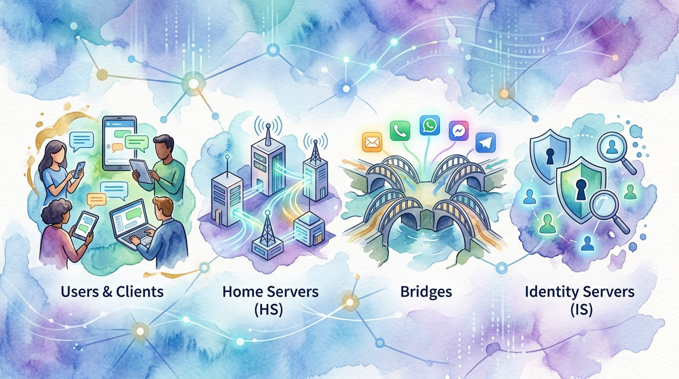 Quels sont les 4 composants principaux du protocole Matrix ?