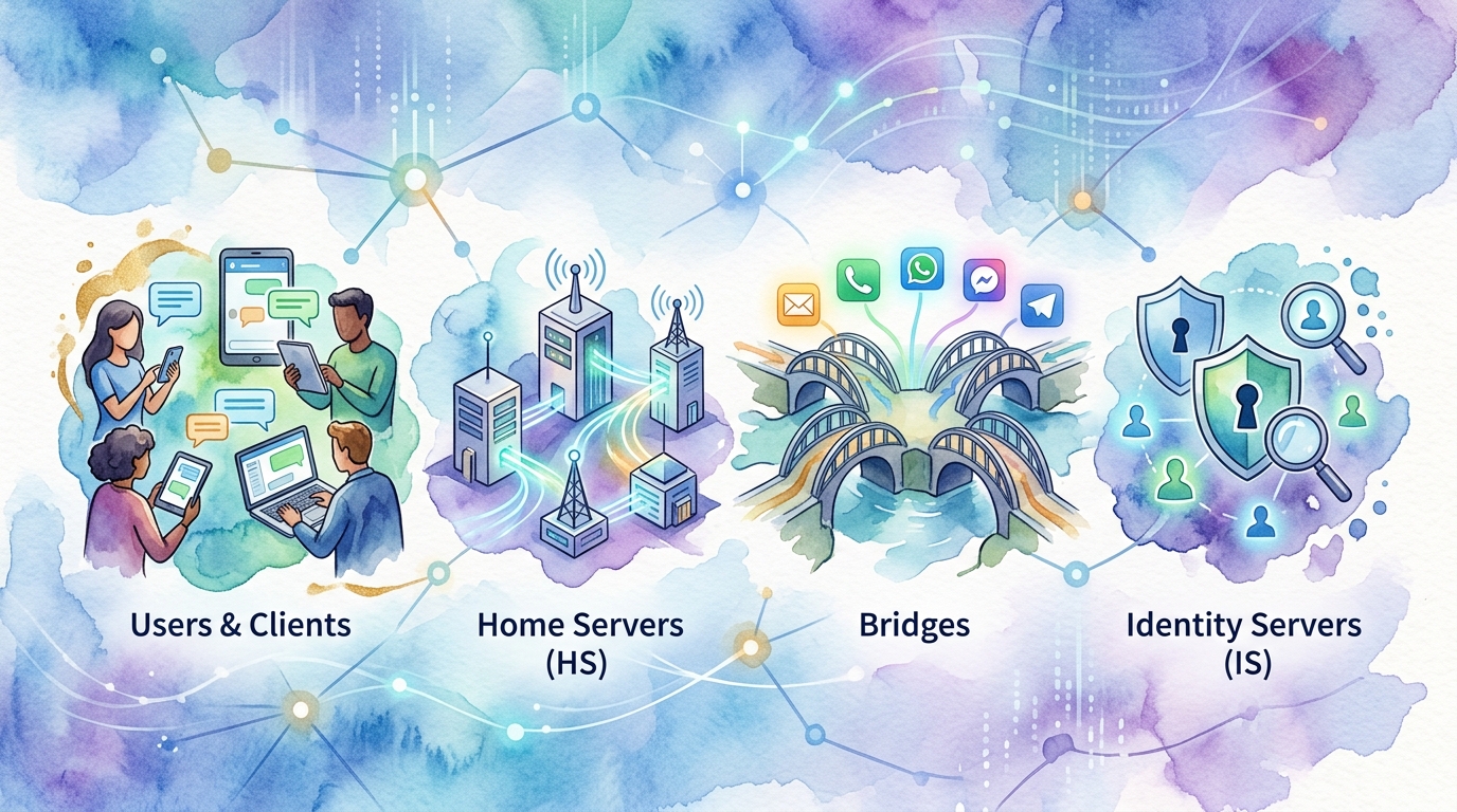 Quels sont les 4 composants principaux du protocole Matrix ?